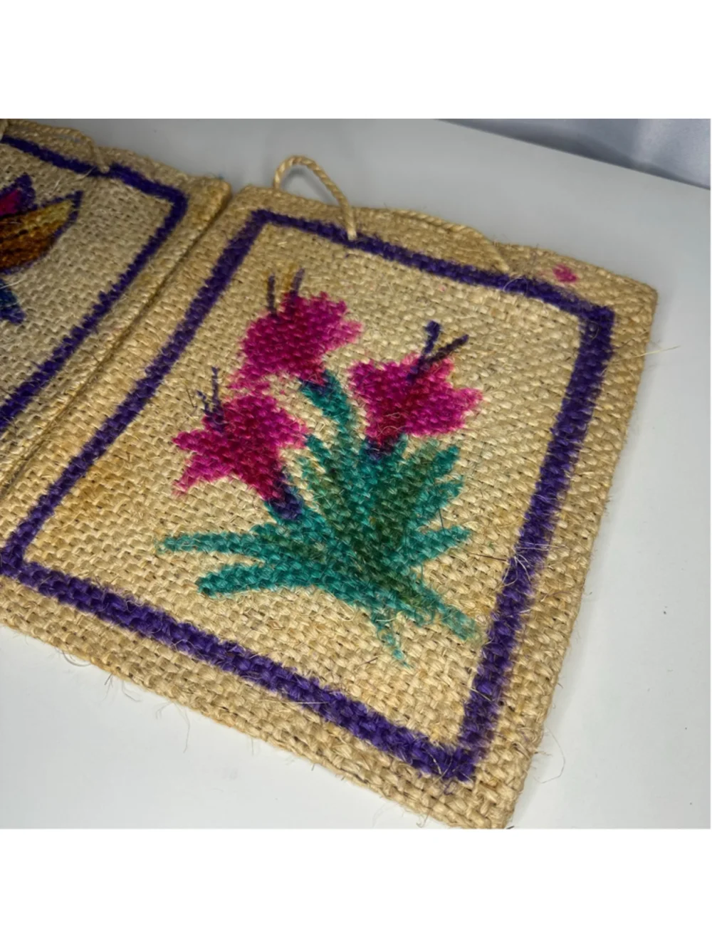 Vintage Set of 2 Hand Woven Bags with Colorful Floral & Butterfly Design